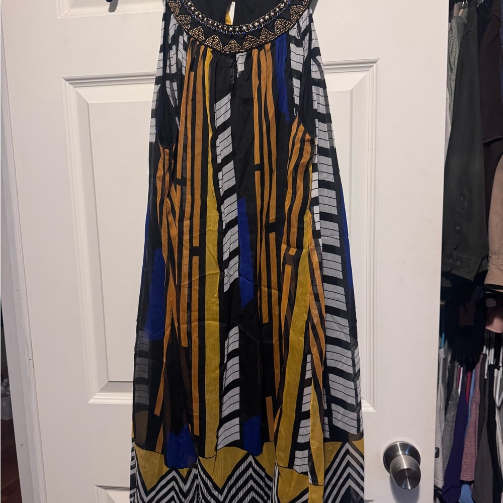 Mlle Gabrielle Black, Blue, and Yellow Maxi Dress